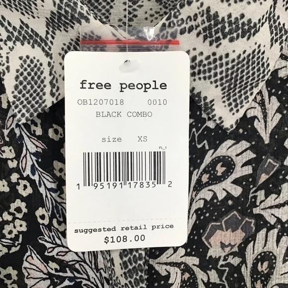 Free People Women’s Dani Button Down Sheer Top Blouse Black/White NWT Size XS - Picture 6 of 10